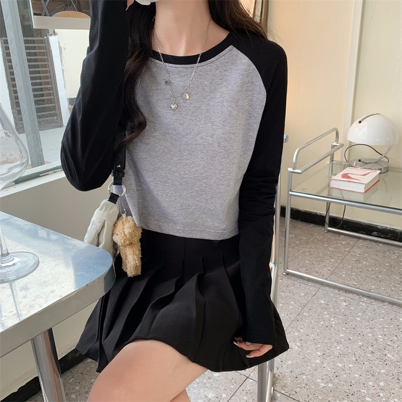 【ZHELIHANGFEI】Áo Thun Dài Tay Lưng Cao Ôm Dáng Xinh Xắn Dành Cho Nữ