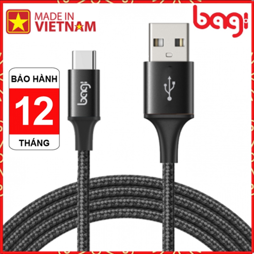 Dây cáp dù sạc nhanh Type-C Bagi dài 1m CS100 -Hàng chính hãng