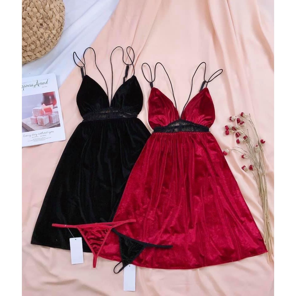 SX024 - Váy ngủ sexy  ren nhung đan dây ngực QUẢNG CHÂU cao cấp- hàng có sẵn( video kèm ảnh thật) | BigBuy360 - bigbuy360.vn