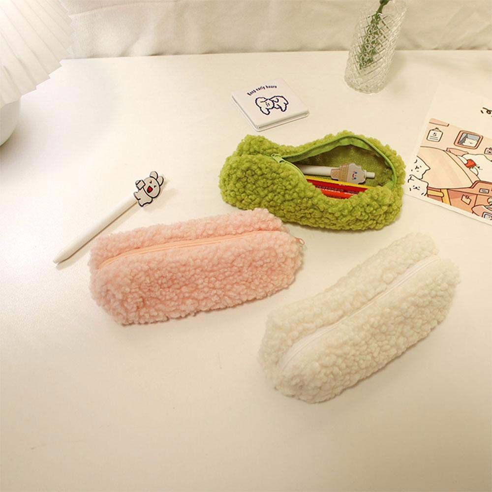 Túi Đựng Bút / Đồ Trang Điểm Bằng Vải Lông Cừu Có Khóa Kéo Nhiều Màu Dễ Thương Cho Học Sinh / Văn Phòng