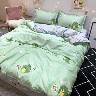 Bộ Ga Gối Cotton Poly Mẫu KHỦNG LONG BƠ XANH LÁ