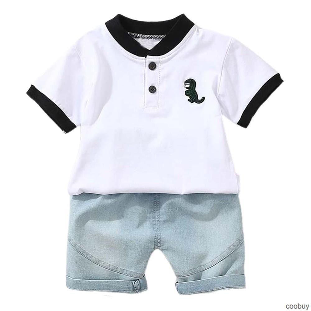 Bộ Áo Thun Polo Ngắn Tay + Quần Short Ống Rộng Thoải Mái Cho Bé Trai 1-5 Tuổi