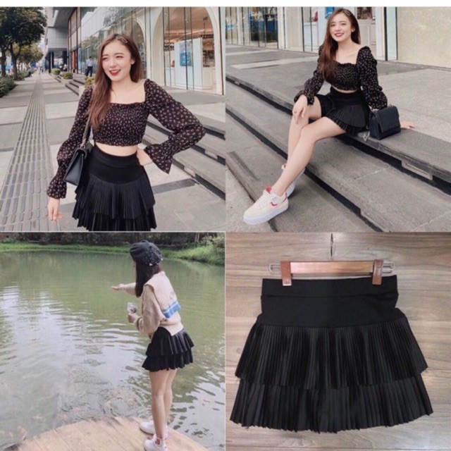 Chân váy xếp ly 2 tầng ngắn cạp chun co giãn F40 | BigBuy360 - bigbuy360.vn