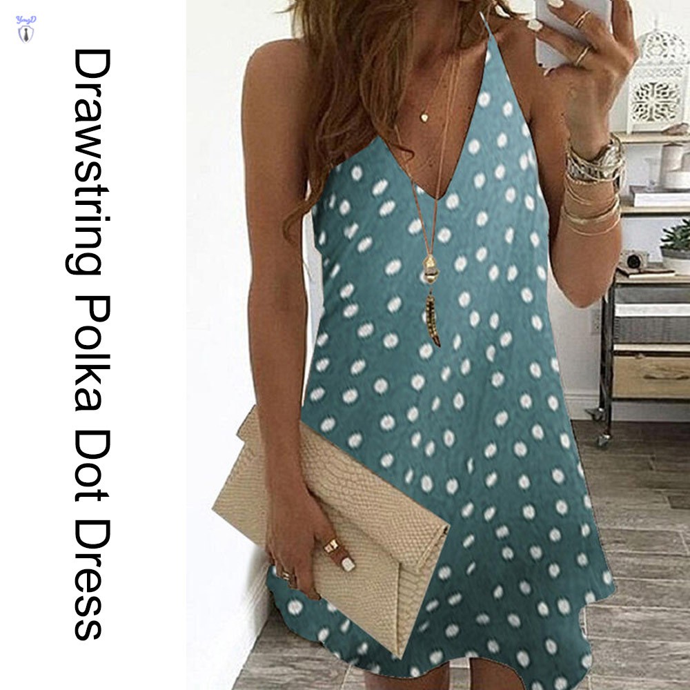 Đầm không tay Cổ Chữ V Họa Tiết Chấm Bi Thời Trang | BigBuy360 - bigbuy360.vn