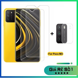 Combo Poco M3 kính cường lực trong suốt không full màn hình + dán bảo vệ camera chống trầy xước bụi bẩn
