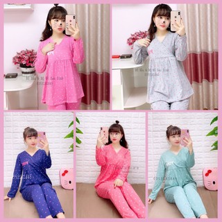 [XẢ HÀNG] Bộ Đồ Bầu Sau Sinh Cho Mẹ, Đồ Bộ Bầu Cổ Vạt Chéo Pink, Chất Mát, Cho Bé Ti Dễ Dàng