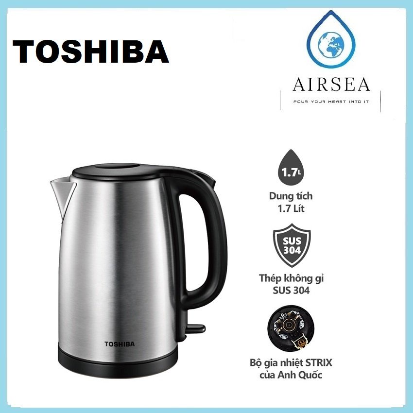 Bình Đun Siêu Tốc Toshiba KT-17SH2NV - 1.7L - Inox 304 - Hàng Chính Hãng, Bảo Hành 12 Tháng, Chất Lượng Nhật Bản