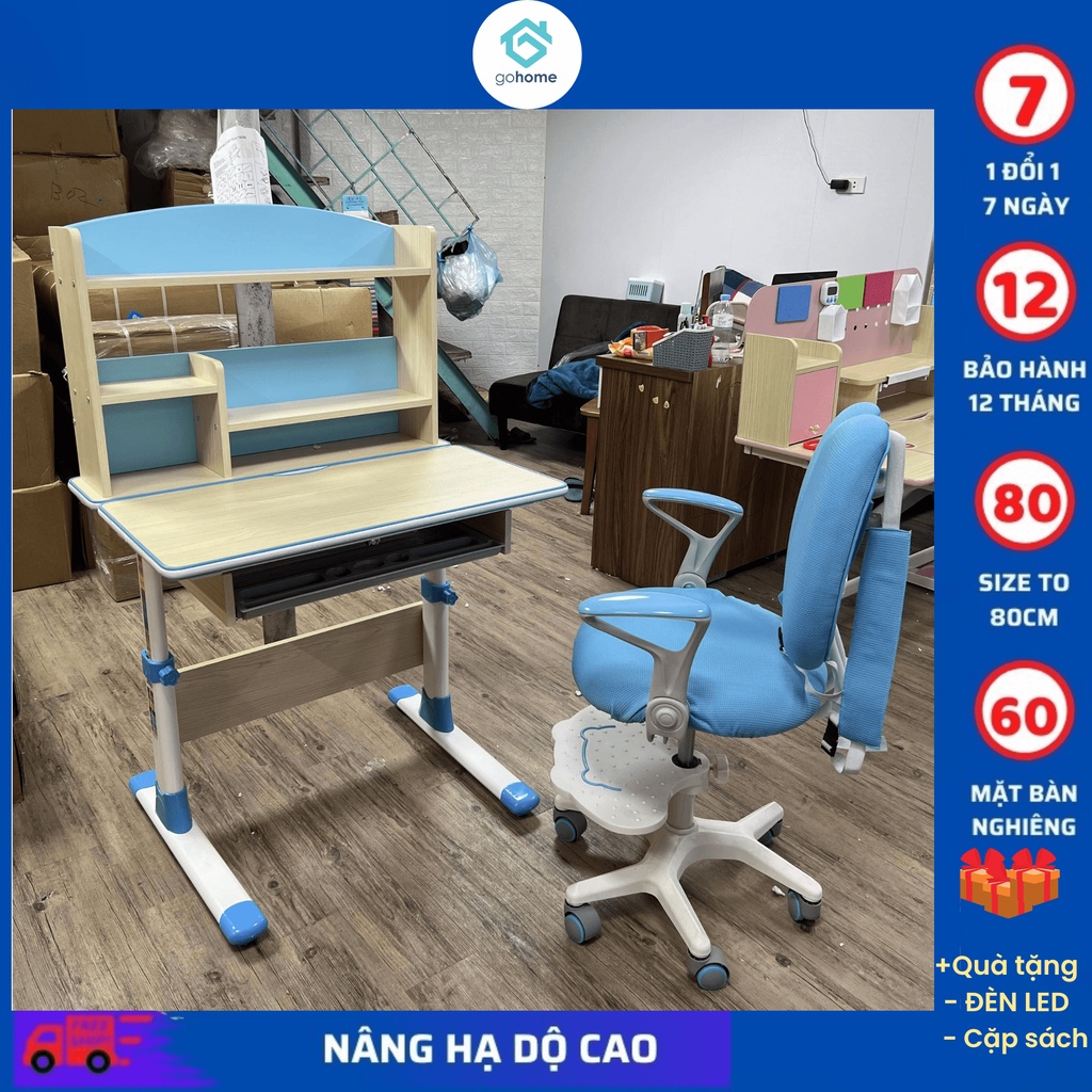 Bàn học thông minh Chống cận chống gù nhiều tiện ích như giá tủ để sách A18 cao cấp 2 màu xanh hồng