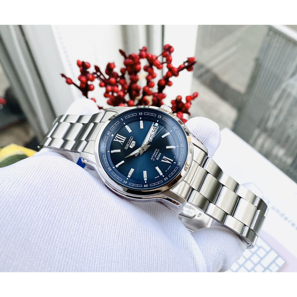 Đồng hồ Nam chính hãng Seiko 5 SNKP17J1 Automatic Size 42mm,Mặt xanh,Lịch thứ ngày-Máy cơ tự động -Dây kim loại cao cấp