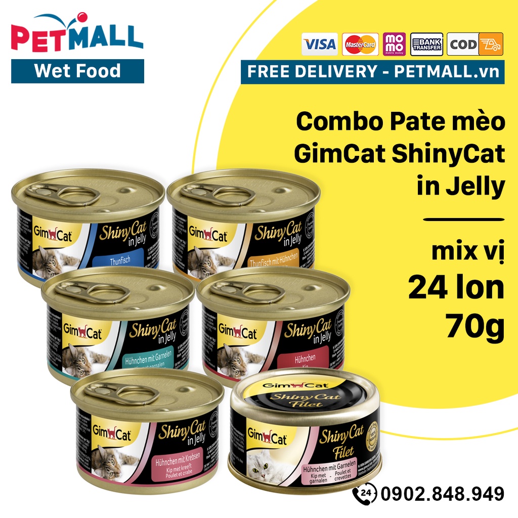 Combo Pate mèo GimCat ShinyCat in Jelly 70g - 24 lon mix vị Petmall thumbnail