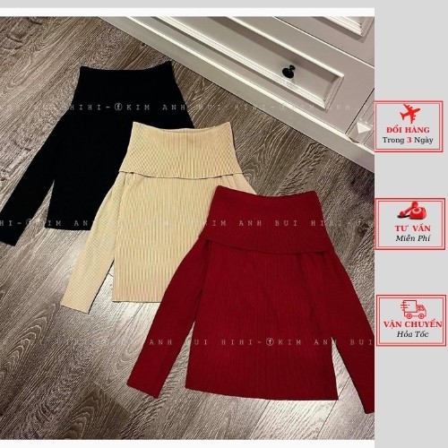 Áo len trễ vai màu đen nâu đỏ đô ulzzang Hàn Quốc thời trang yolo fashion