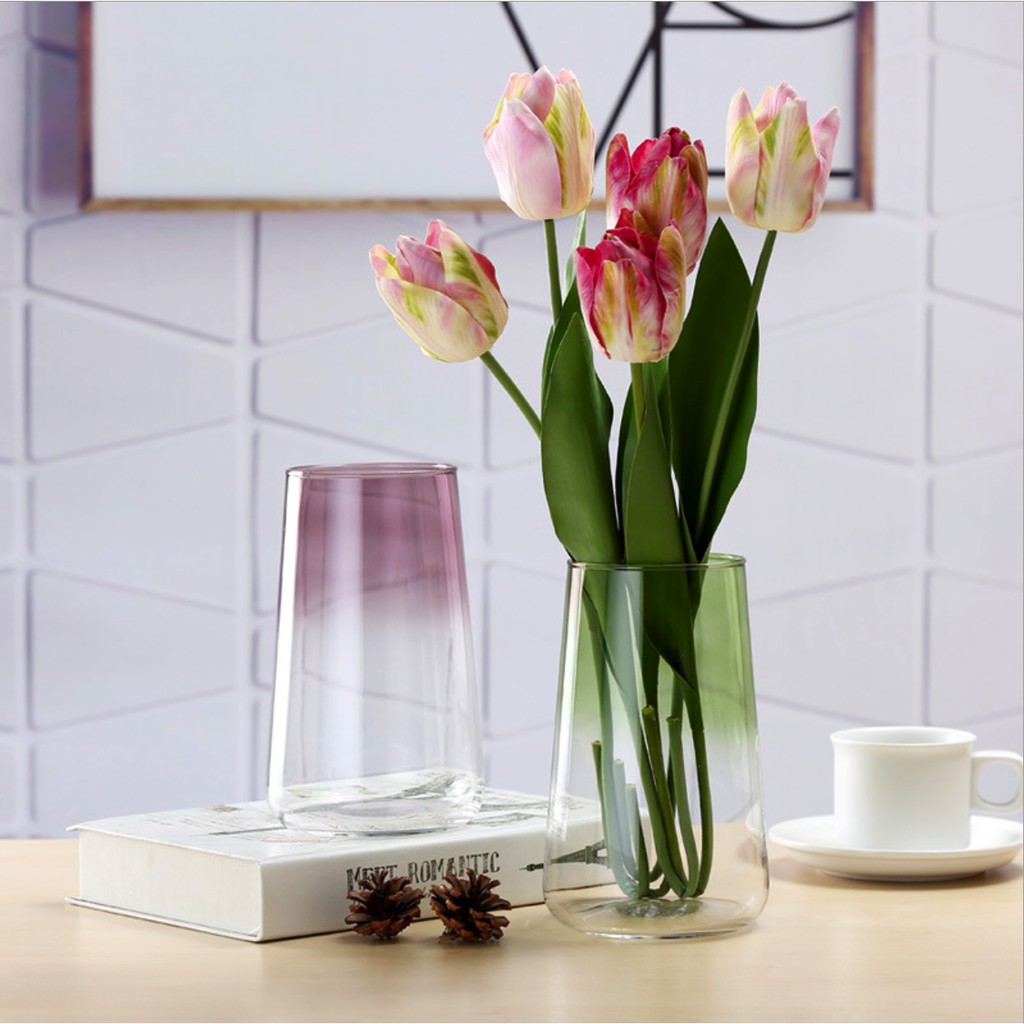 Lọ hoa bình bông thuỷ tinh trơn dáng vát Hologram tráng gold sang trọng trang trí phòng khách