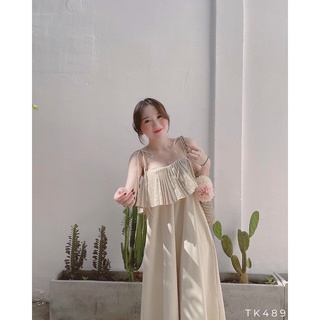 Đầm maxi hai dây dập ly đi biển