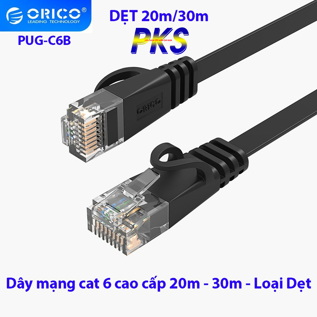 Cáp Mạng CAT 6 1000Mbps Dây DẸT Bấm Sẵn dài 20m 30m Chính Hãng Orico PUG-C6B