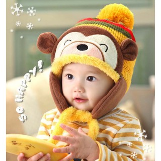 Mũ bịt tai khỉ lót lông cừu ấm cho bé