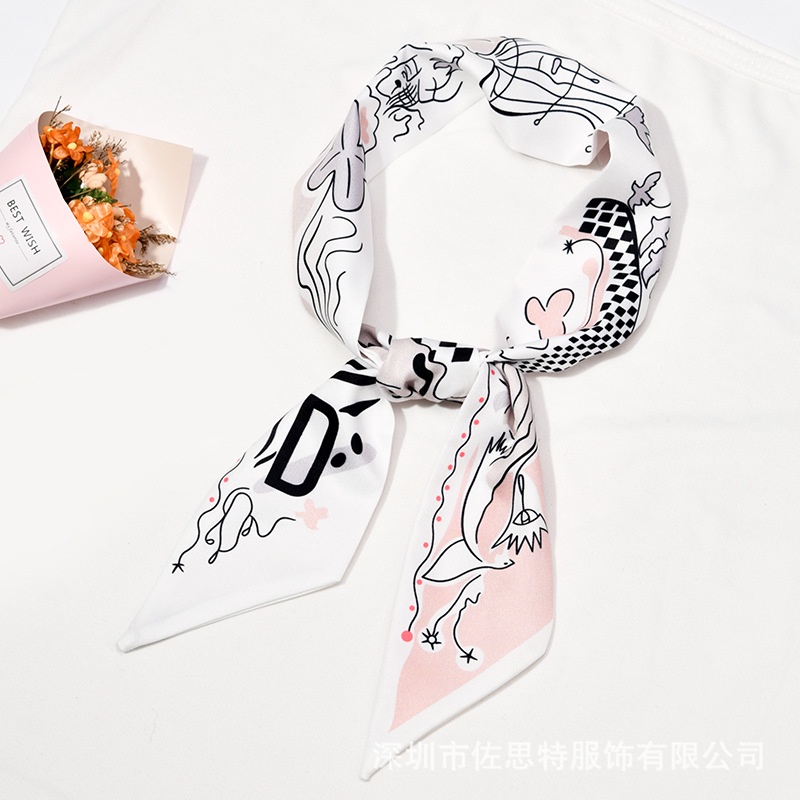 Khăn Choàng Lụa Hai Mặt In Họa Tiết Phong Cách Hàn Quốc Dùng Cho Trang Trí