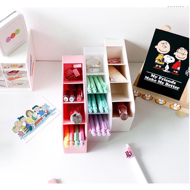 Hộp đựng bút bằng nhựa nhiều màu decor bàn học siêu đẹp