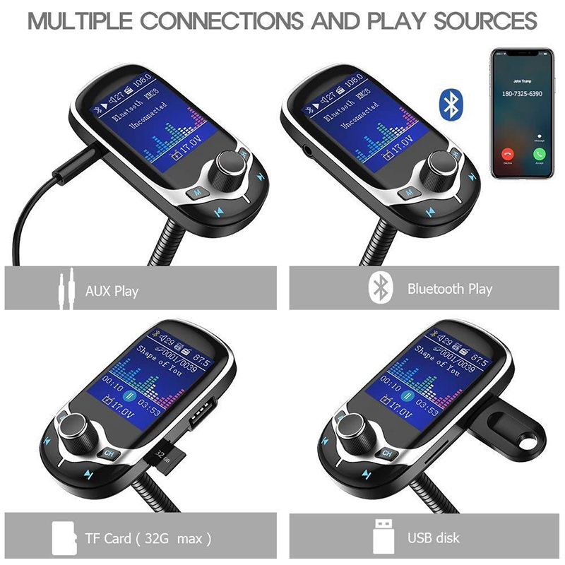 Máy Nghe Nhạc Mp3 Bluetooth Không Dây Sạc Nhanh Qc3.0 Cho Xe Hơi