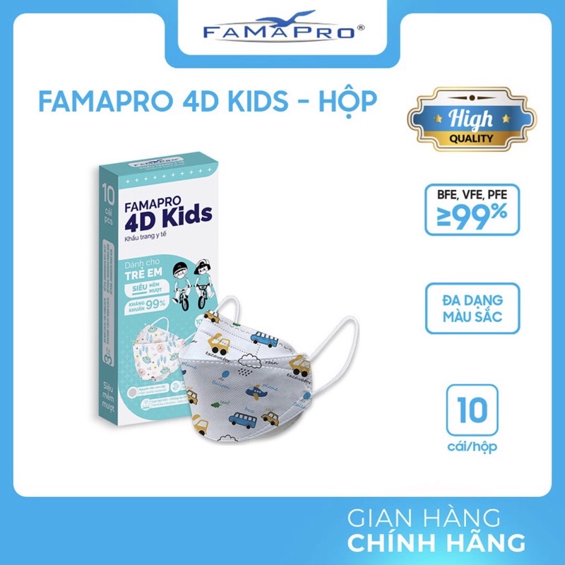 Khẩu trang 4D  cho bé trai, bé gái hộp 10cái