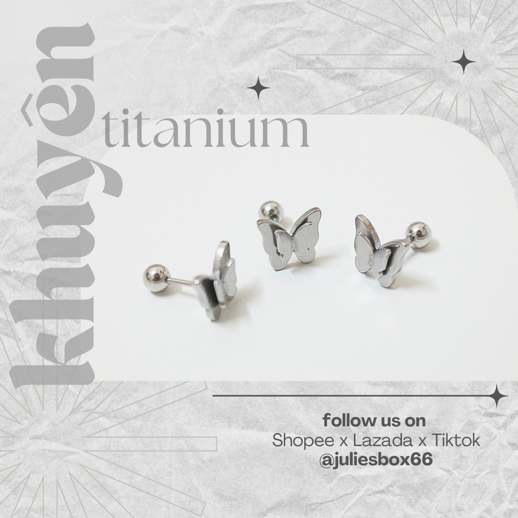 Khuyên Tai Nam Nữ Màu Bạc Hình Bướm Đeo Trái Tai Đuôi Bi Unisex Titan Thép Y Tế Bông Tai Nữ Julies Box