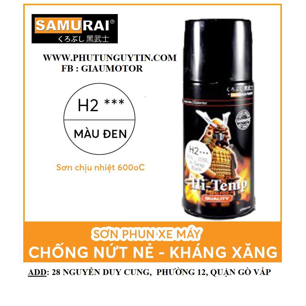 SƠN XỊT SAMURAI H2 MÀU ĐEN MỜ CHỊU NHIỆT SƠN PÔ ,LỐC MÁY CHỐNG CHÁY