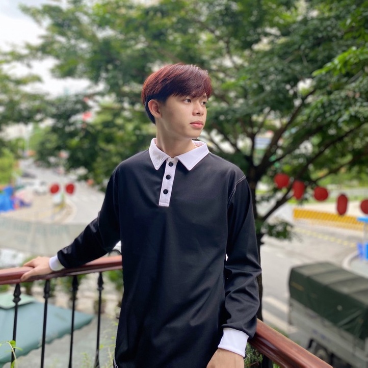 Áo Polo Dài Tay Unisex Phối Chỉ Nổi Chất Cotton Cao Cấp,Áo Sweater Nam Nữ Cổ Bẻ Phối 2 Màu Đen Trắng Phong Cách Hàn Quốc