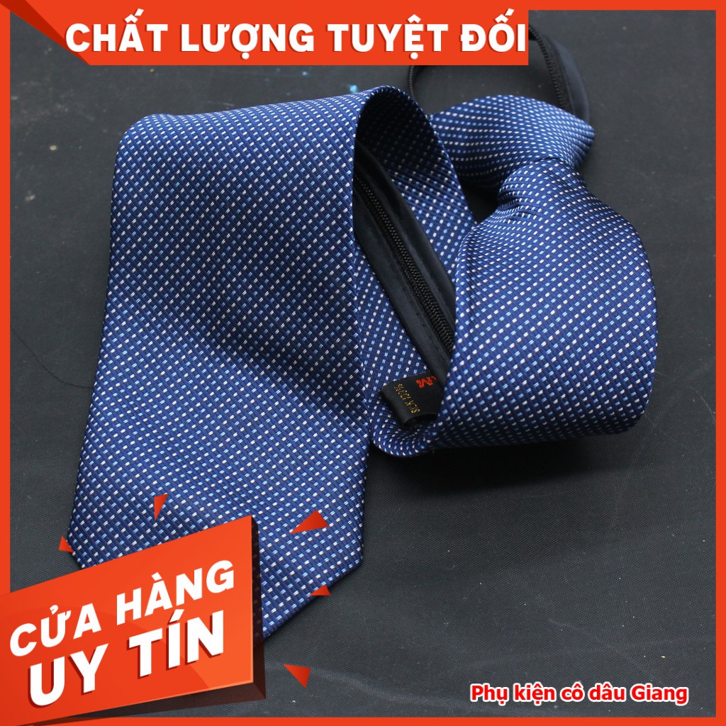 Cà vạt nam kẻ dây kéo thắt sẵn bản 8cm trung niên hàng TP HCM sản xuất mã BA003