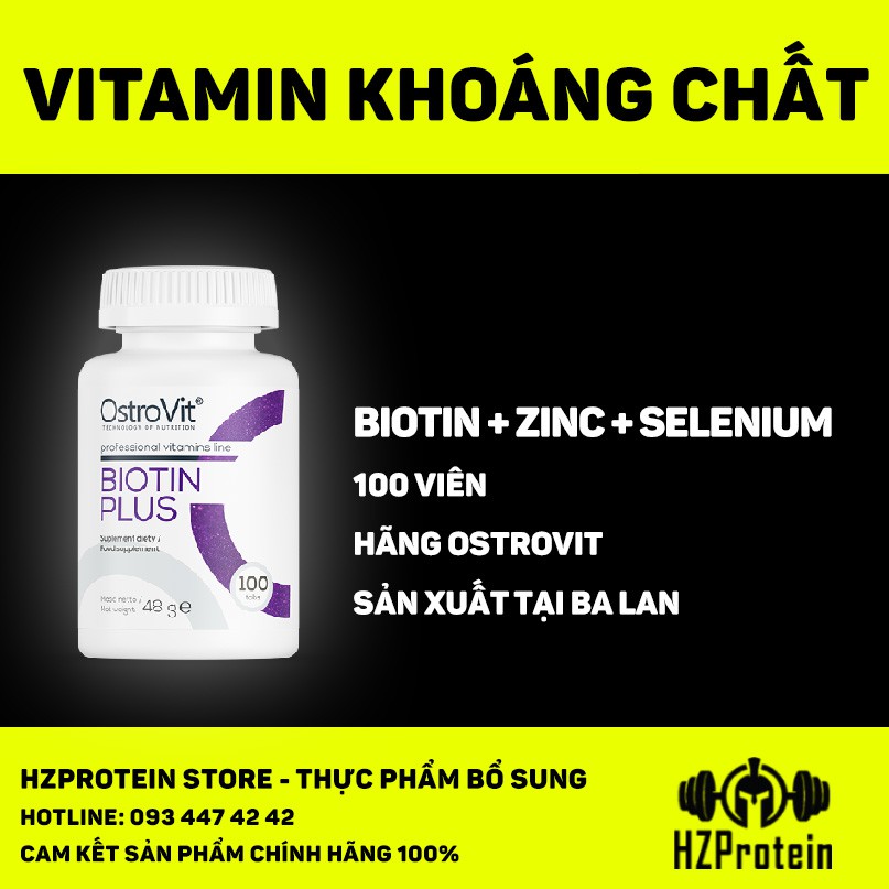 OSTROVIT BIOTIN PLUS - VIÊN UỐNG BỔ SUNG KẼM ZINC, B9, GIÚP ĐẸP DA, MỌC TÓC, TĂNG CƯỜNG MIỄN DỊCH (100 VIÊN)