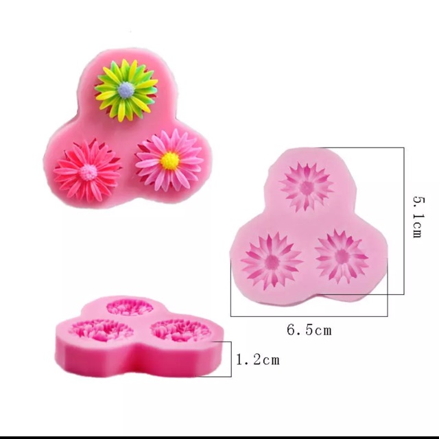 Khuôn silicon 3 hoa cúc làm rau câu,bánh trung thu hiện đại