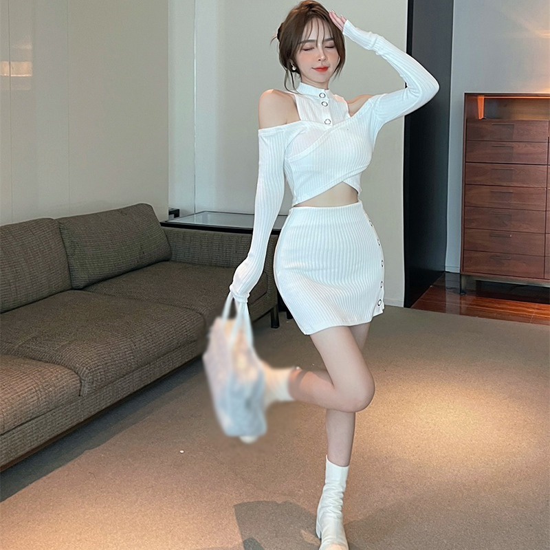 Set áo 2 dây + chân váy ngắn dệt kim thời trang nữ tính