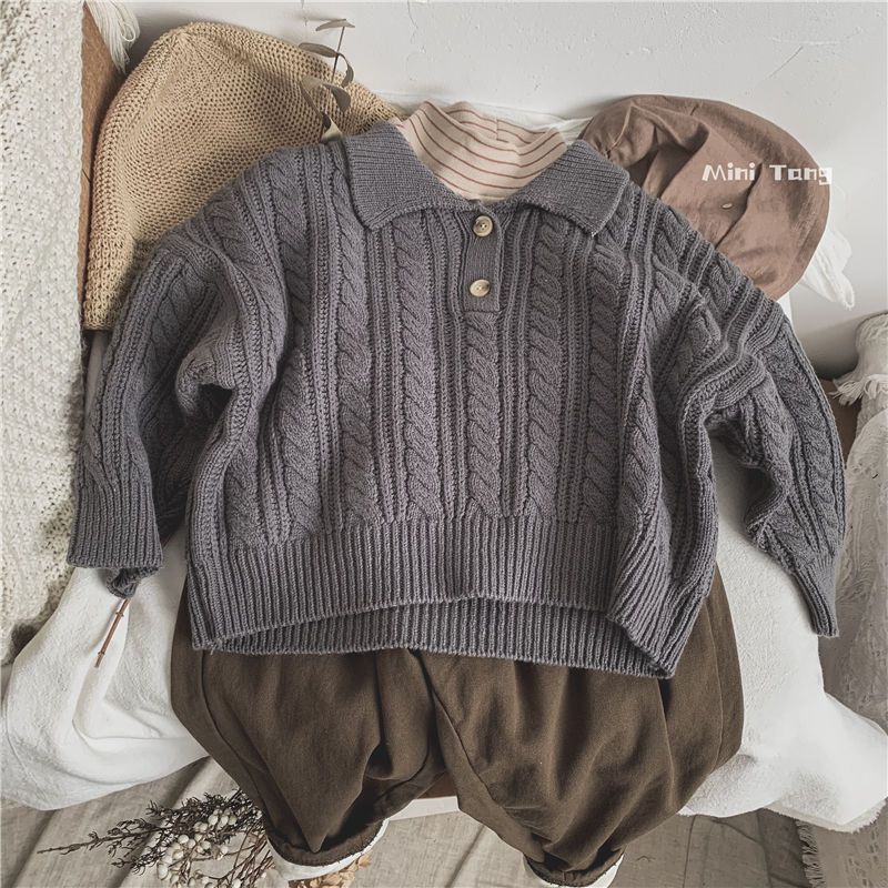 Áo Sweater Cổ Bẻ Phong Cách Nhật Hàn Thời Trang Thu Đông Cho Bé