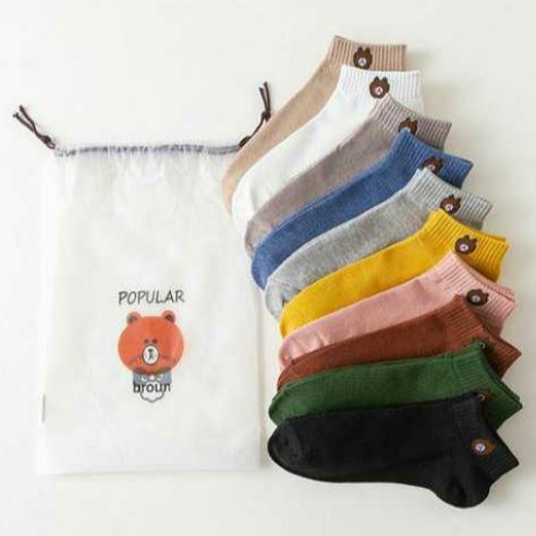Set 5 Tất Gấu Hot Trend Nhiều Màu Chất Vải Cotton Kèm Túi Như Hình