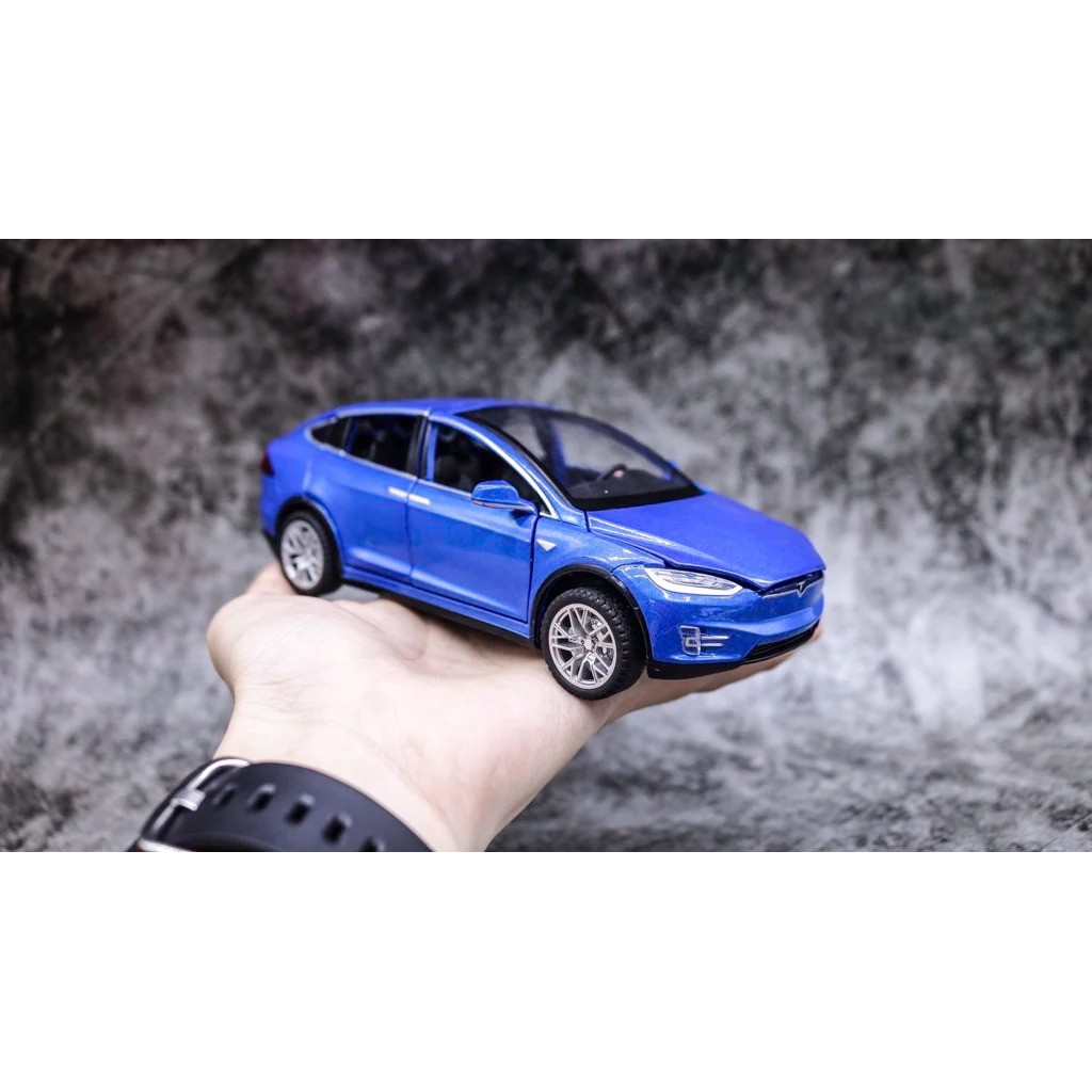 MÔ HÌNH XE TESLA X90 BLUE 1:32 HUAYI ALLOY 7649