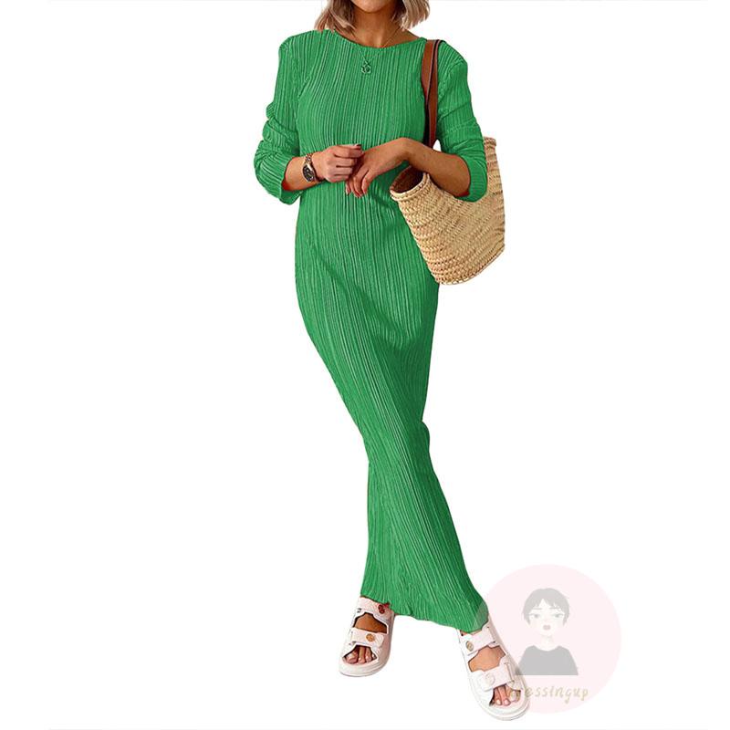 Đầm Tay Dài Cổ Tròn Màu Sắc Thanh Lịch Dành Cho Nữ