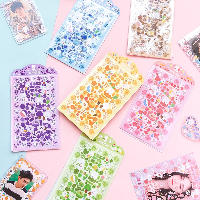 Peach 4Pcs Lace ribbon Heart stopped sticker Journal Scrapbook Decor Sticker