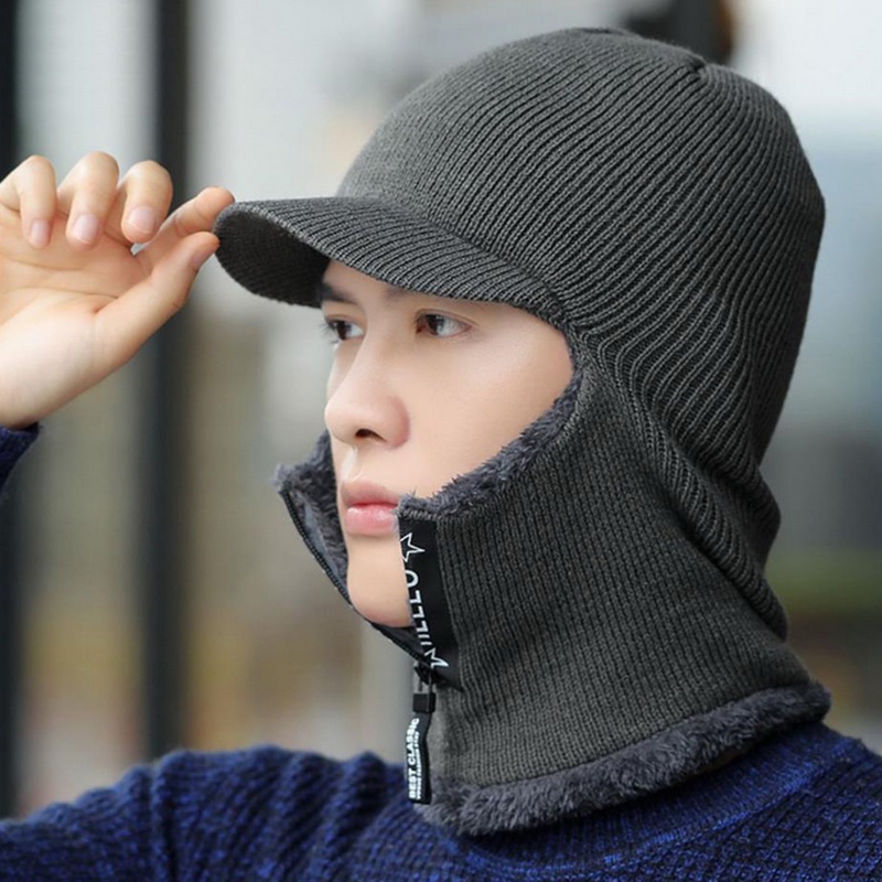 Mũ Len Kèm Khăn Choàng cotton Chống Gió Giữ Ấm Mùa Thu Đông Cho Nam