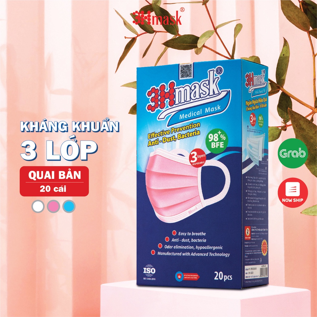 [NHIỀU MÀU] Khẩu Trang Y Tế 3Hmask 3 lớp quai bản không đau tai