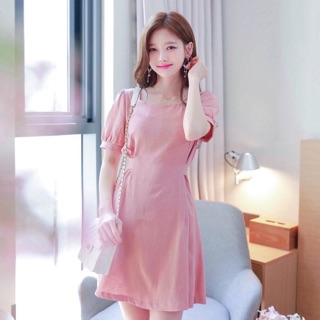 Đầm váy hồng form ngắn thắt eo (kèm hình thật)