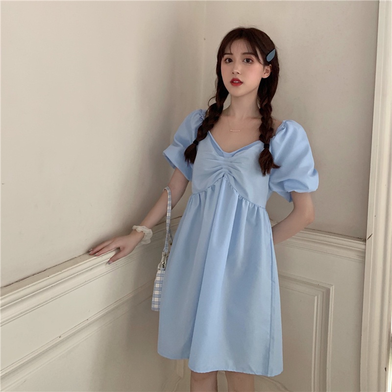 Váy midi màu trơn kiểu dáng thời trang mùa hè phong cách Hàn Quốc