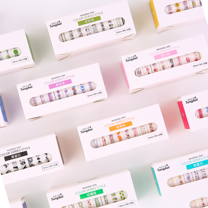 Bộ 10 Cuộn Băng Keo In Họa Tiết Hoạt Hình Đáng Yêu