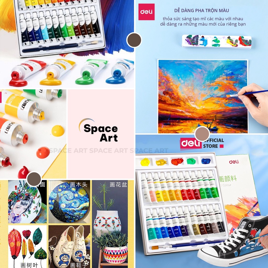 Màu Vẽ Acrylic Dạng Tuýp 5ml Chuyên Nghiệp DELI vẽ vải vẽ giày