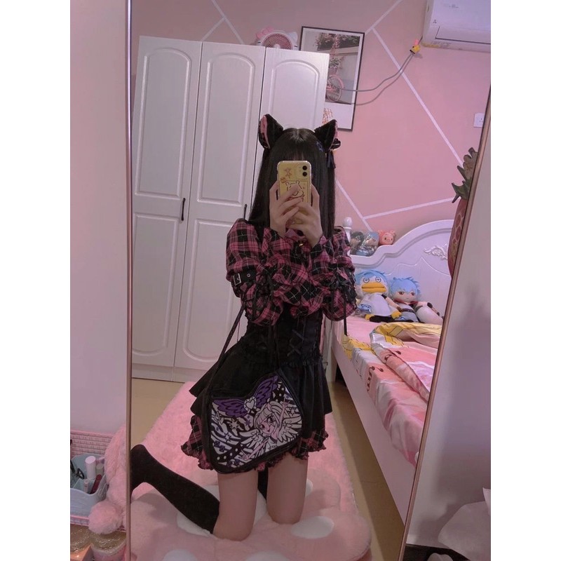 Phù thủy nhỏ hắc ám, Bengdi, hip hop tím, y2k, hot girl, cool girl, túi đeo vai, túi baguette