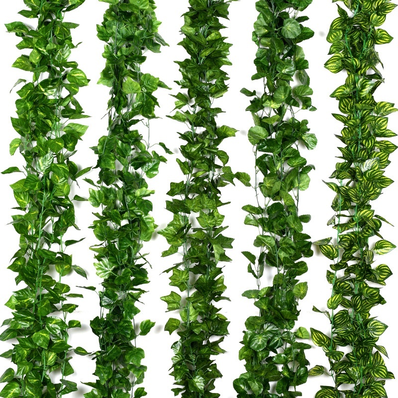 2.3m Artificial Plants Creeper Grape Green Leaf Ivy Vine Garland for Home Garden Party Wedding Wall Decor Rattan String
