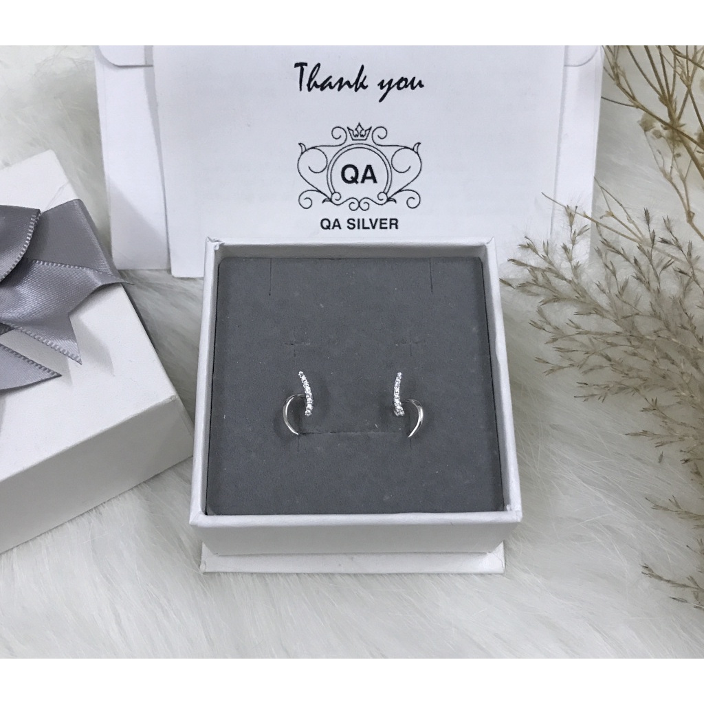 Khuyên tai bạc 925 cong kẹp vành đính đá bông tai bạc ôm vành S925 CURVE QA SILVER Earrings EA220409