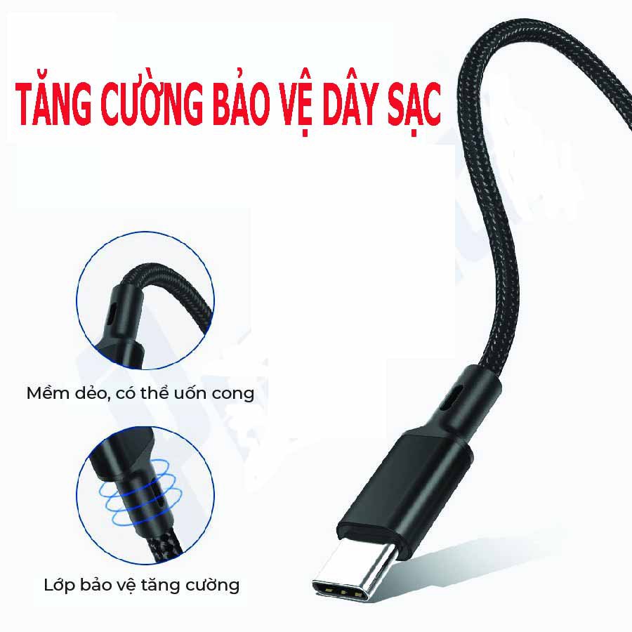 Dây cáp sạc 3 đầu ( 3 in 1) đa năng | Dây dù , Dài 1.2M | Micro USB / Type C / Lightning