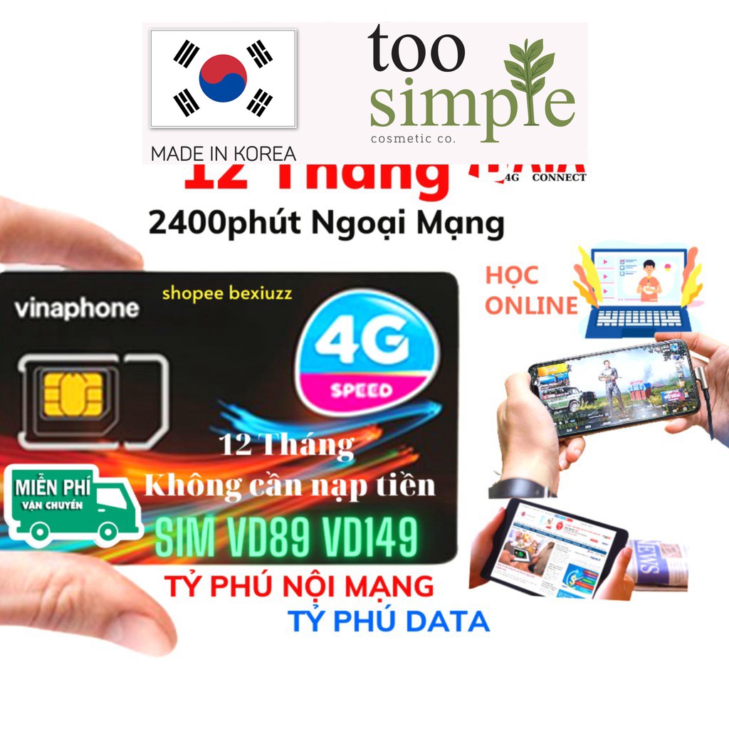 [FreeShip] Sim 4G Vina VD89 VD149 Miễn Phí Data 2GB - 4GB 1 Ngày Và Gọi 12 Tháng Không Cần Nạp Tiền