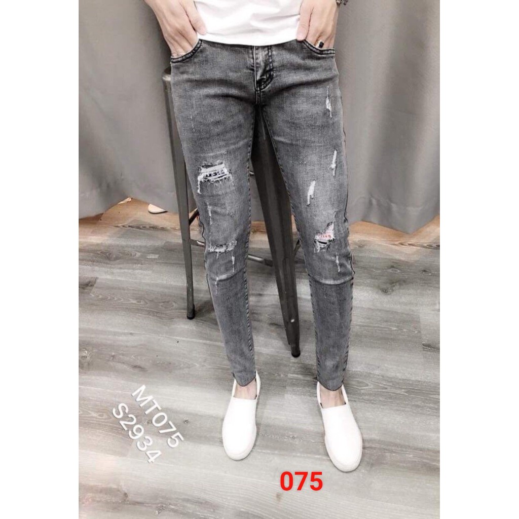 Quần jean nam wash màu đen nhạt, ôm body, MS075