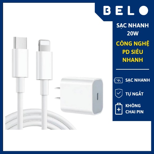 Sạc nhanh 20w PD + dây cáp sạc Type-C to cho ĐT tai nghe pin dự phòng BELO