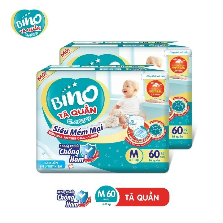 [Mã BMBAU50 giảm 7% đơn 99K] Tã quần Bino M60 (6-11kg) - Công nghệ Nhật Bản kháng khuẩn