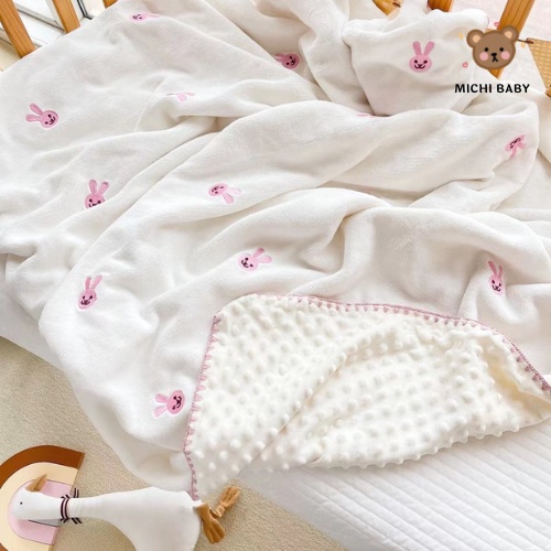 Chăn Nhung Hạt Đậu Thêu Gấu Thỏ Chính Hãng Molli Cho Bé Họa Tiết Đáng Yêu - Kích Thước Siêu To 100*110 MC049